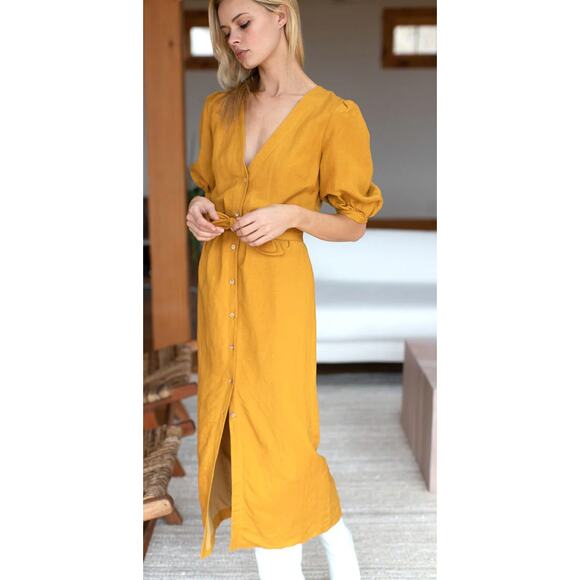 Emerson Fry Bea Button Down Gold Yellow Dress. Small. **Missing belt - Picture 1 of 4